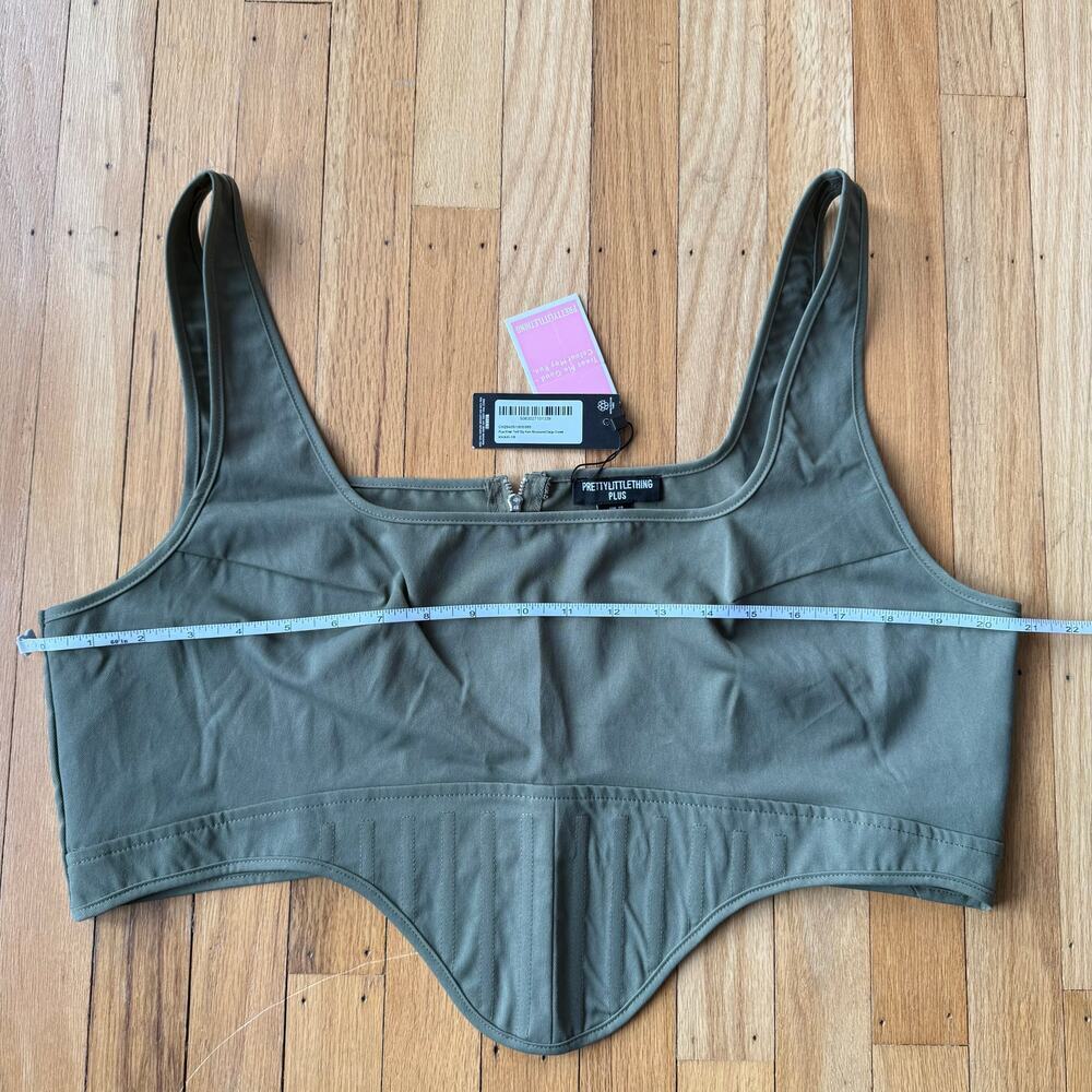 PLT Olive Green Structured Dip Hem Cargo Crop Corset Bustier Sz 14 Y2K Utility - Picture 4 of 14